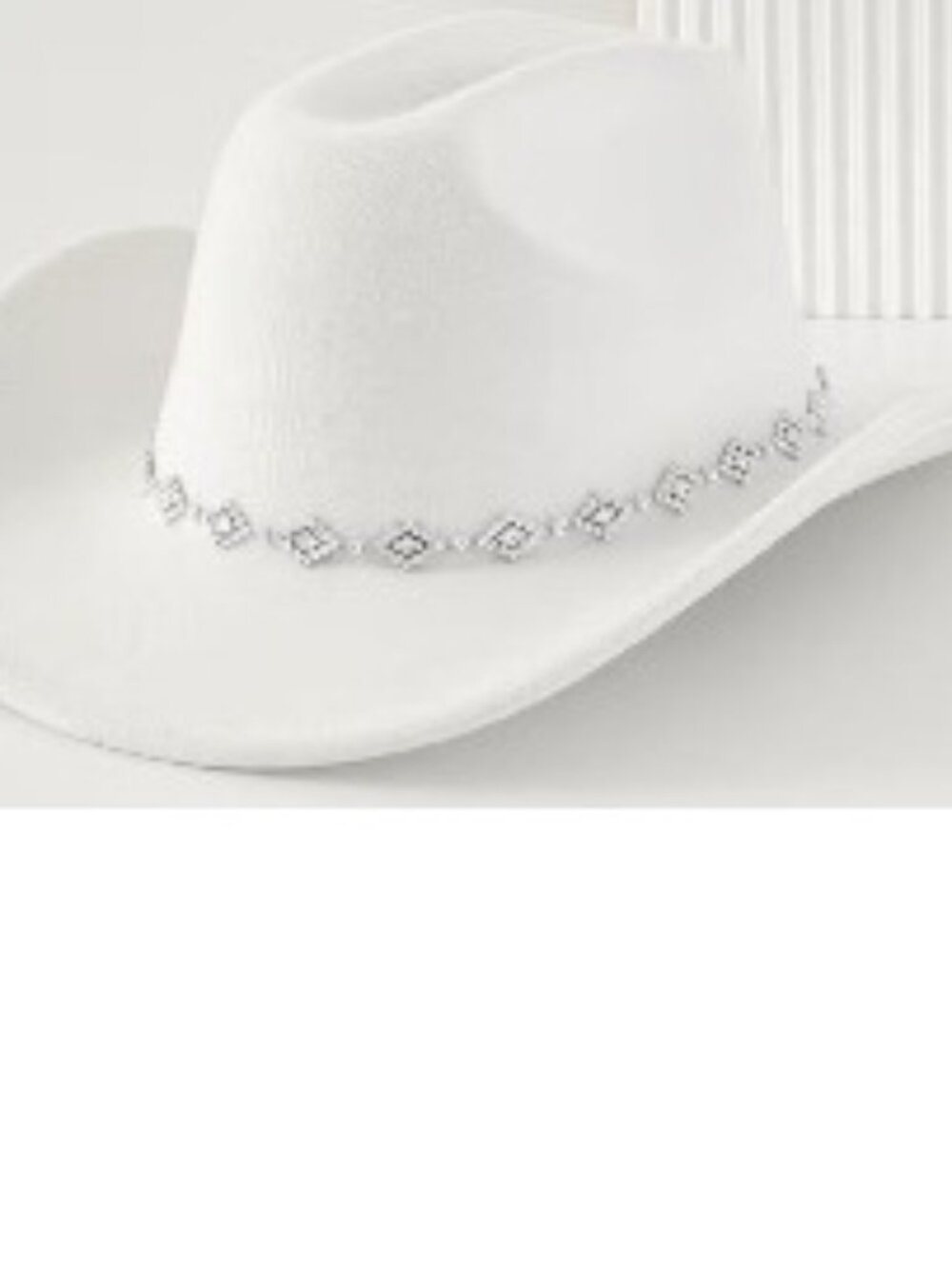 A760-White Felt Diamond Shaped Rhinestone Band Cowgirl-Cowboy Hat
